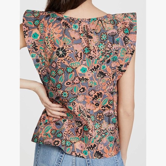 A.L.C. PORTIA ORANGE BOHO PRINT SQUARE NECKLINE SLEEVELESS SHIRT WOMENS SZ 0 - Picture 2 of 9